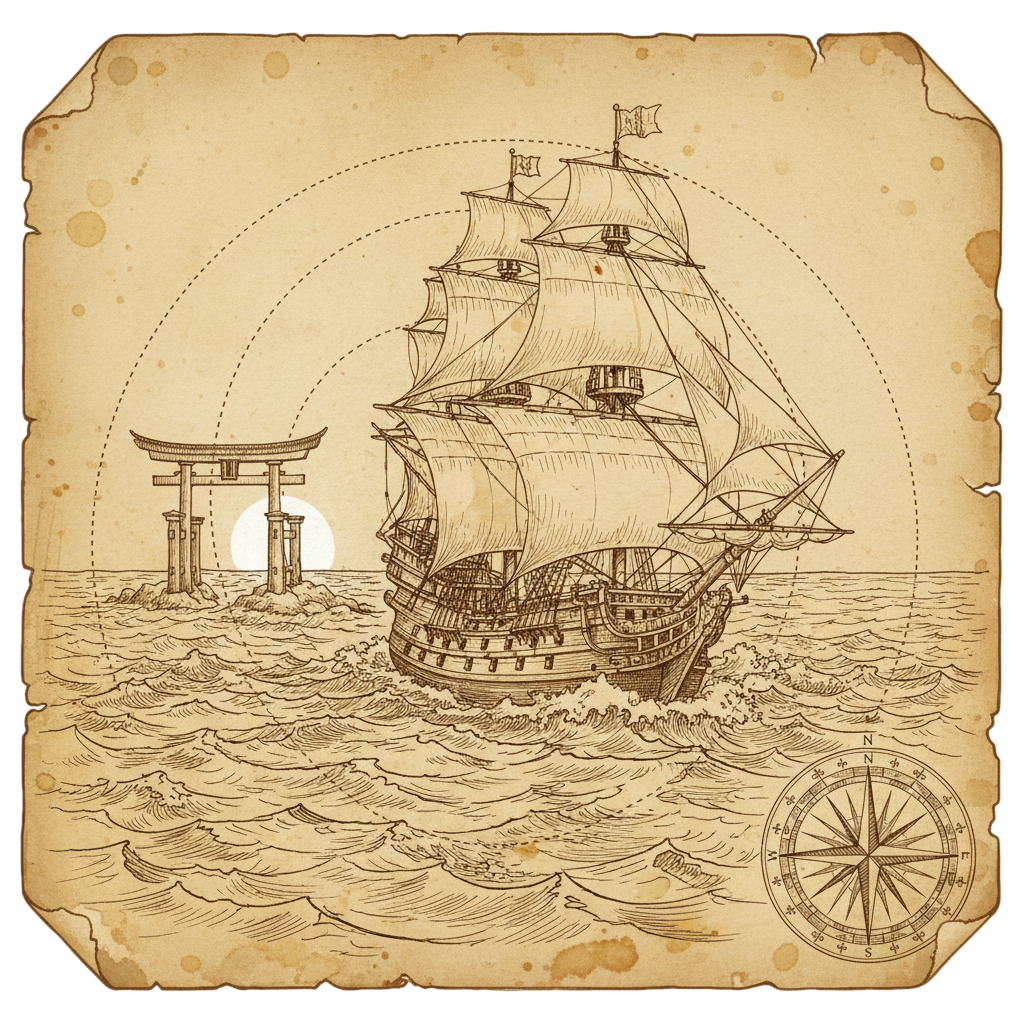 Die Abreise — Schiff und Torii